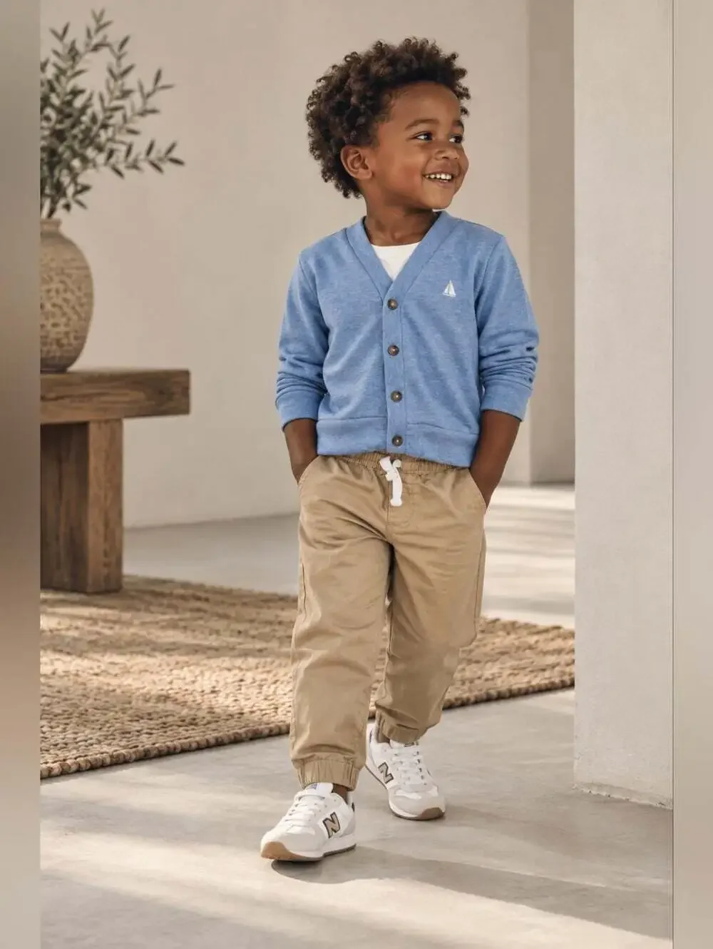 Andy & Evan Boys Blue Nautical Cardigan & Khaki Jogger Pants Set Size 3